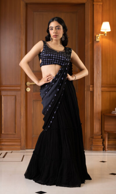 velvet black saree