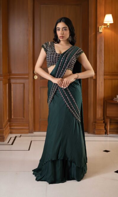 green drape saree